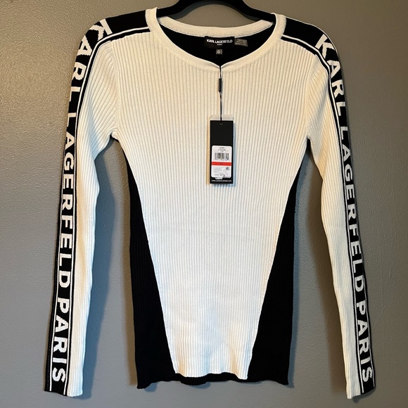 Karl Lagerfeld Tops - NWT Karl Lagerfeld Sz XS Core Ribbed Logo Sleeve Top!